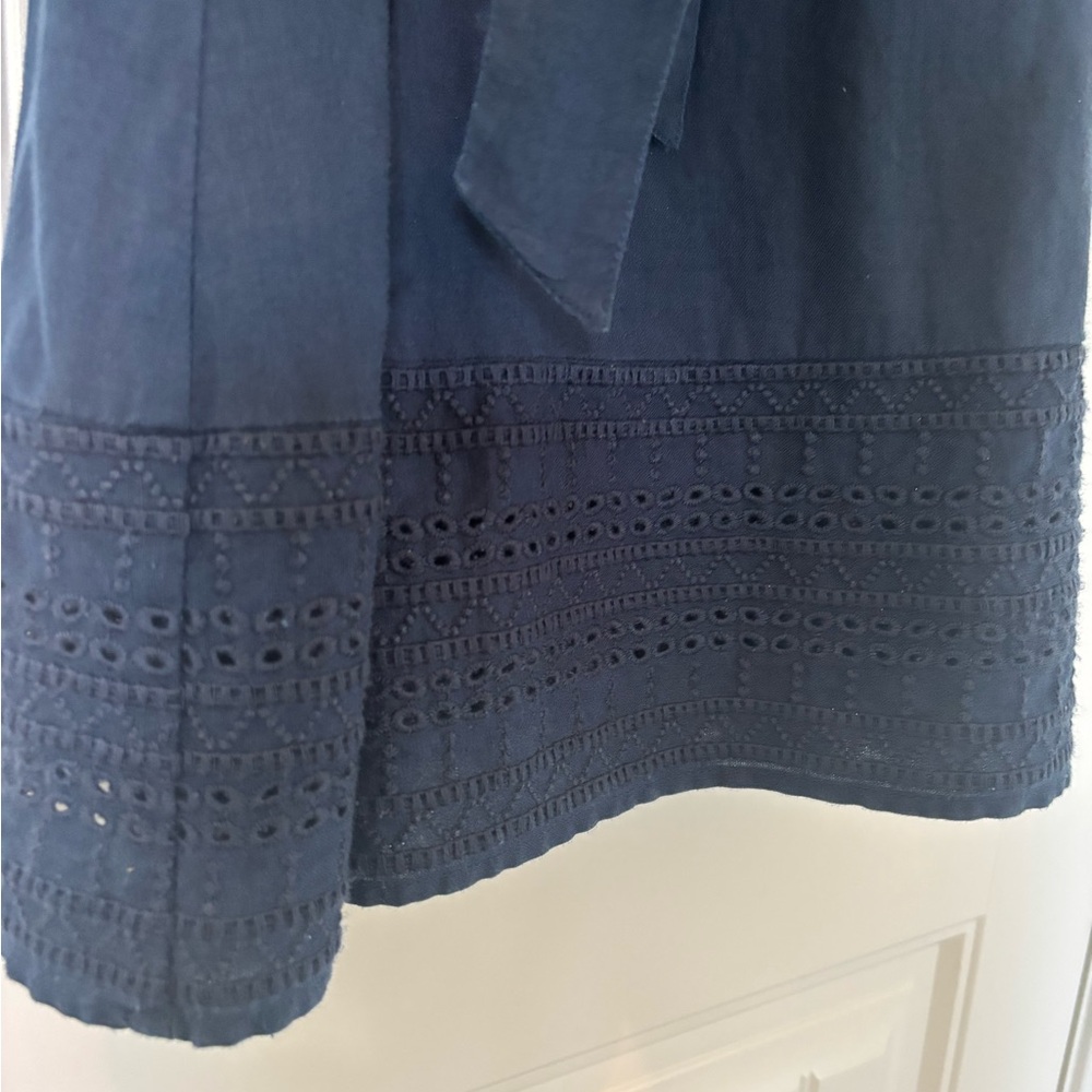 Tahari Navy Linen Sleeveless Shirt Dress with Tie Waist Size 6 - Picture 5 of 9